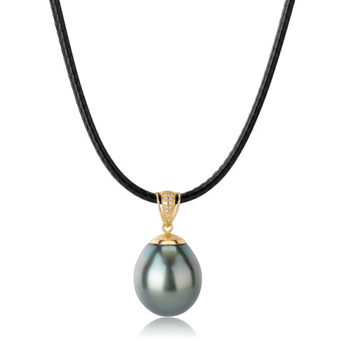 Large Tahitian Pearl Pendant on Leather Cord Necklace - House Of Pearls